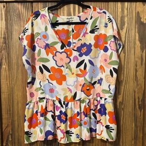 Haptics Women's Floral Peplum V-Neck Blouse - White Multi
